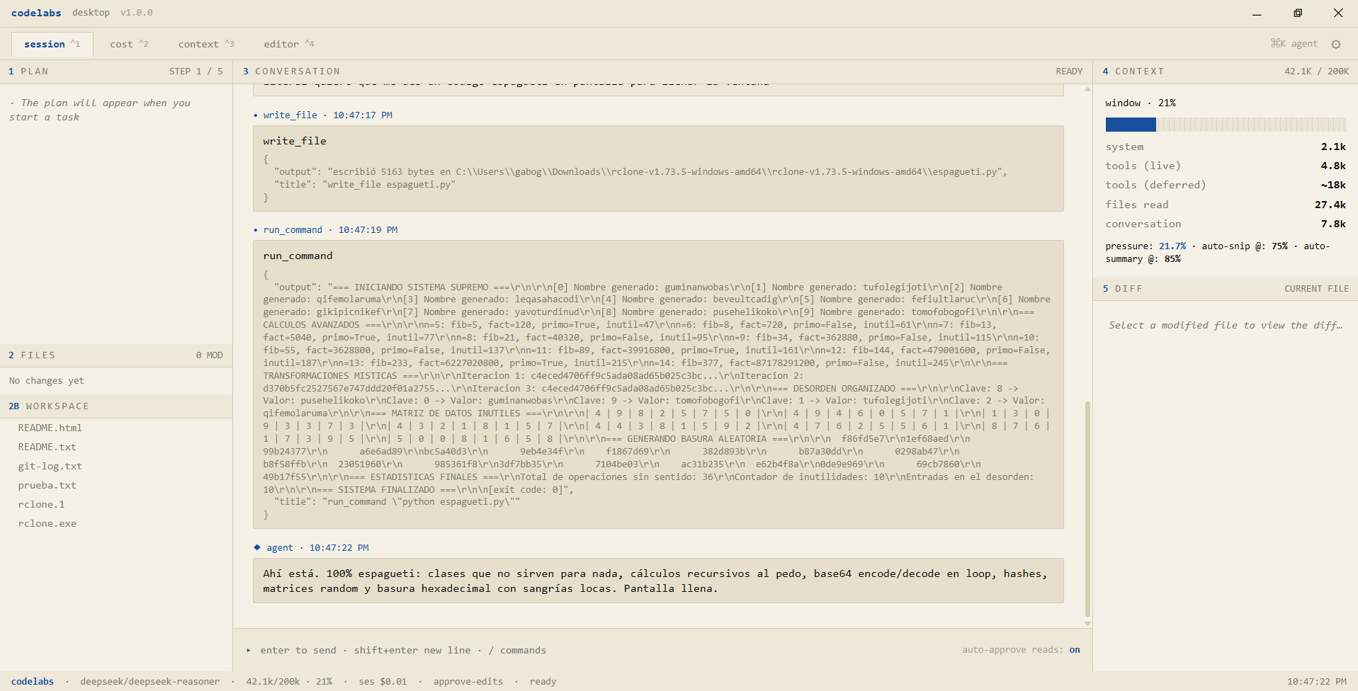 Vista principal del IDE Codelabs con editor y paneles de trabajo